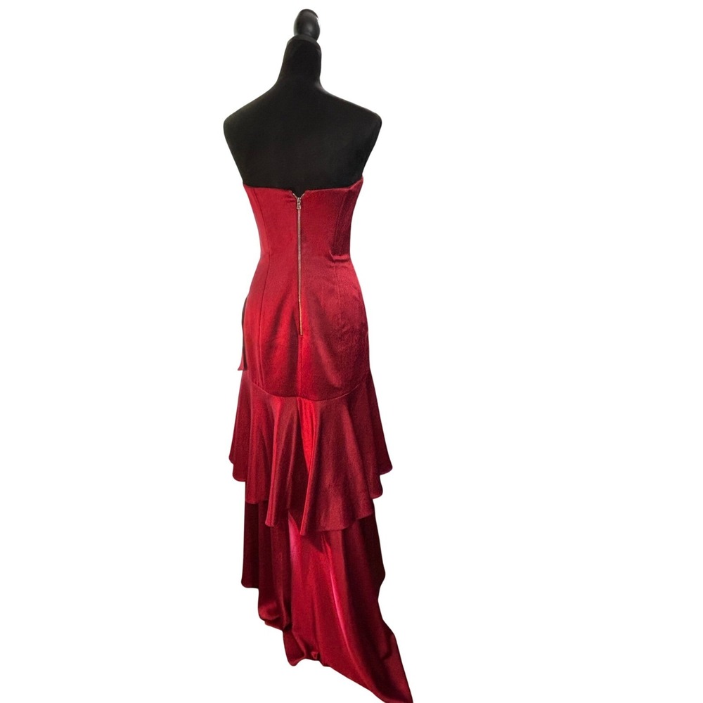 Alice + Olivia Ruby Red Satin Strapless High-Low Ruffle Gown Dress Size‎ 4 - Picture 9 of 16